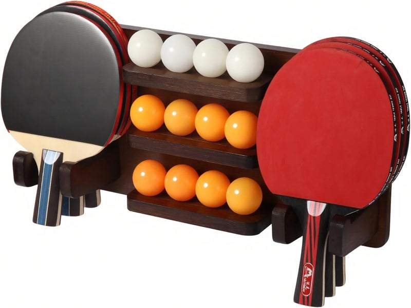 Onemacc Ping Pong Paddle Holder, Ping Pong Paddle Storage Rack Wall Mounted Holds 8 Paddles and 12 Balls, Table Tennis Racket Display Organizer for Game Room,Home - Image 1